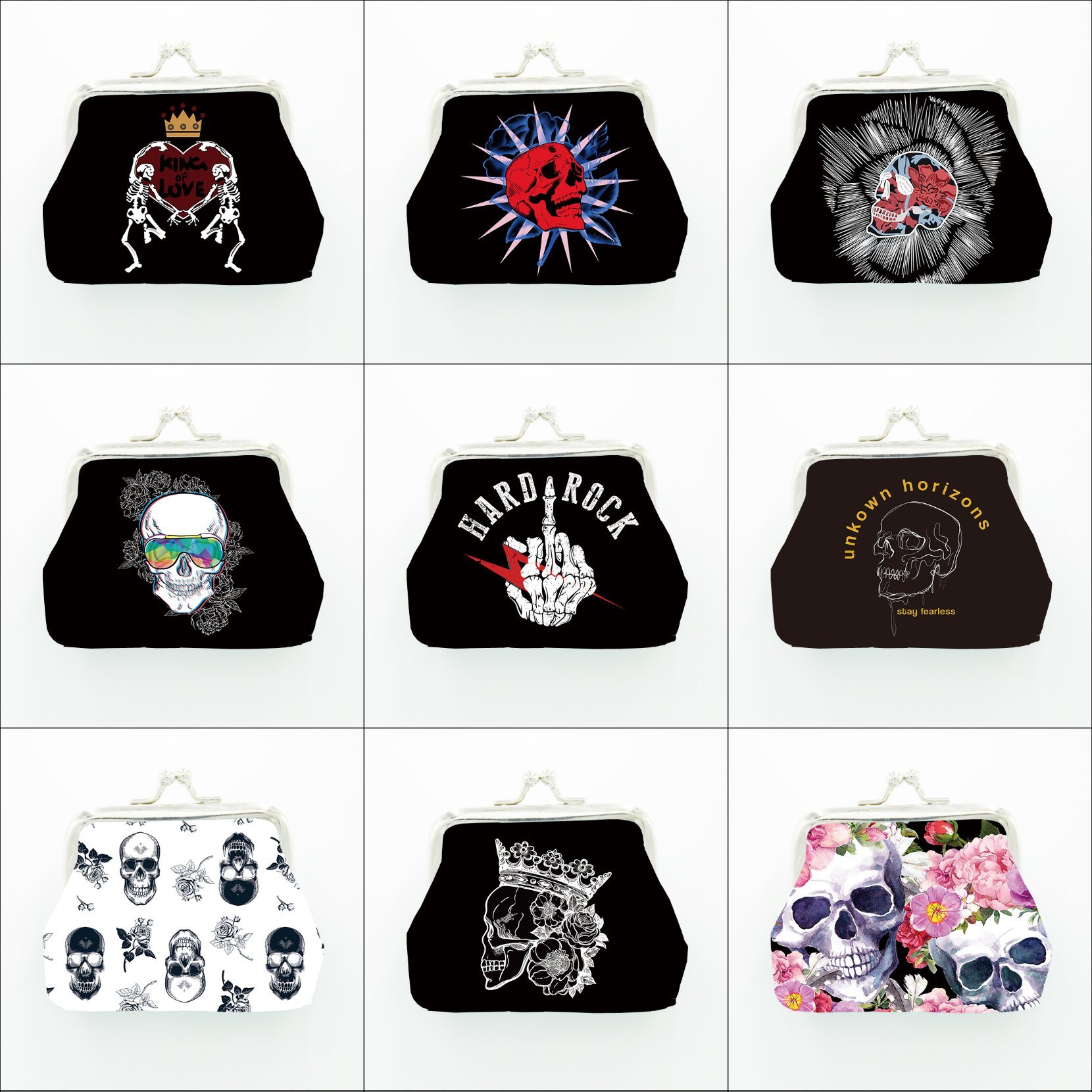 Wholesale Printing Kiss Lock Mini Change Purse Skull Wallet Coin Purse