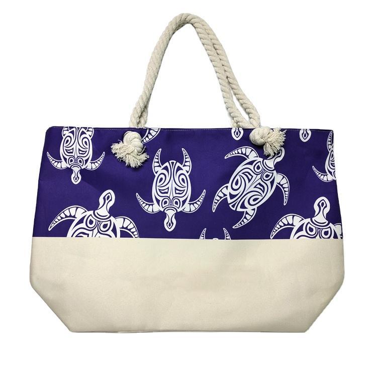 Custom Nautical Beach Style Sea Life Beach Bags Linen Tote Bag with Logo