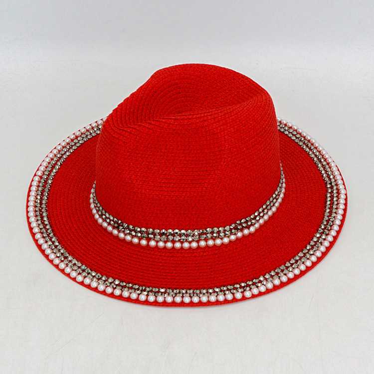 Wholesale Fashion Outdoor Beach Summer Women Lafite Pearl Straw Hat