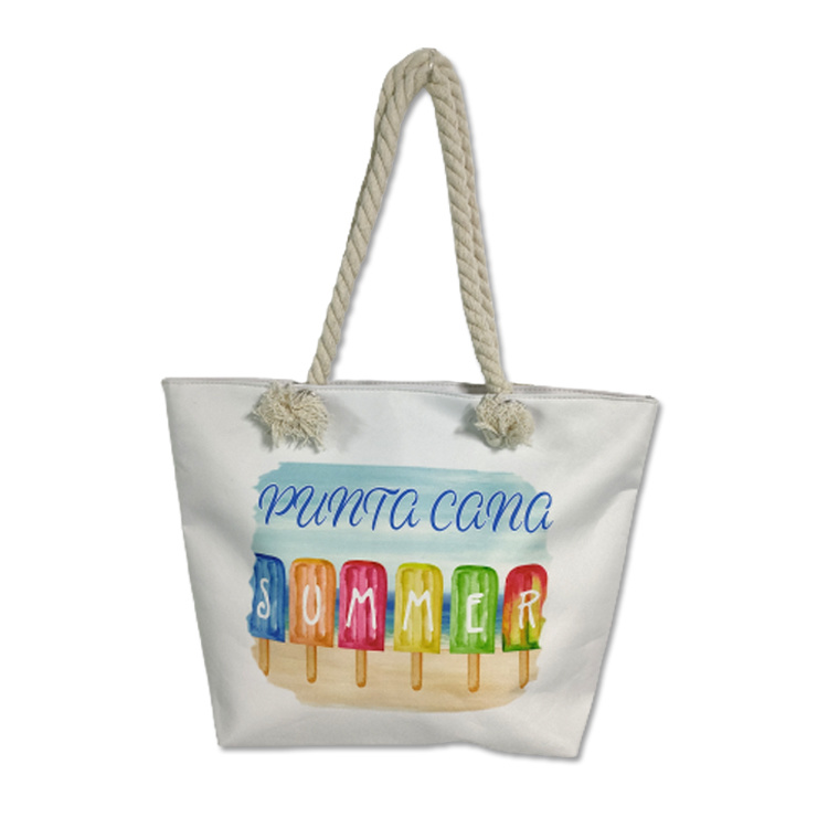 Custom Printing Casual Summer Canvas Flower Leaf Patterned Beach Tote Bag