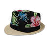 Wholesale Outdoor Beach Summer Men Straw Floral Hat Custom Logo Fedora Hat