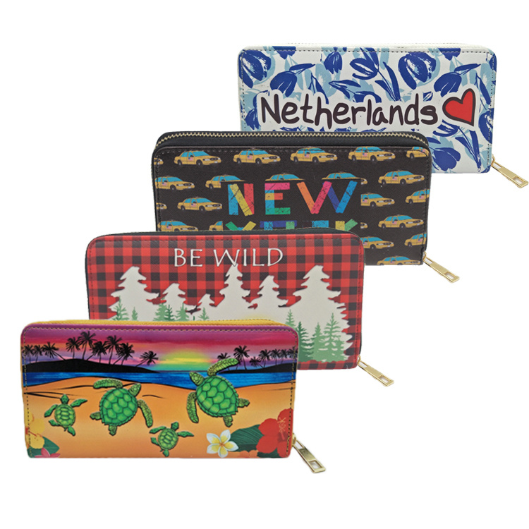 Custom Print Tourist Souvenir PU Leather Zipper Mini Short Wallet for Women