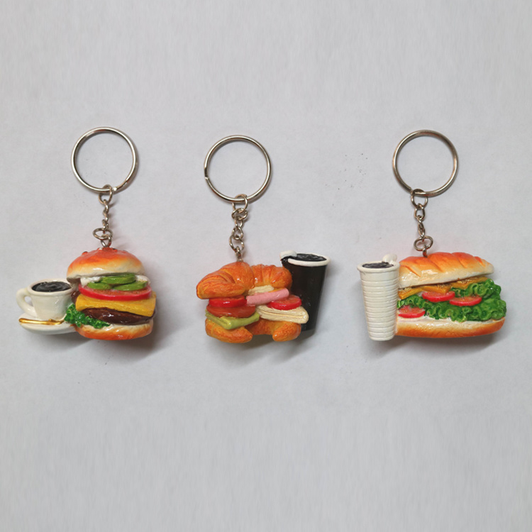 Creative Custom Shape Hamburger Food Resin Keychain for Gift