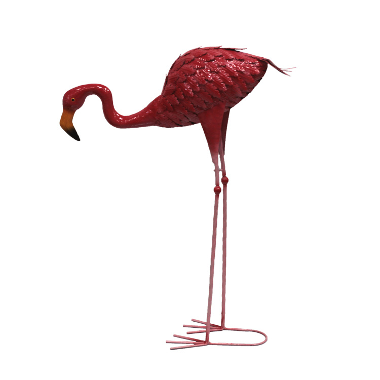 Metal Pink Flamingo Garden Ornament Yard Garden Decor Animal Statue