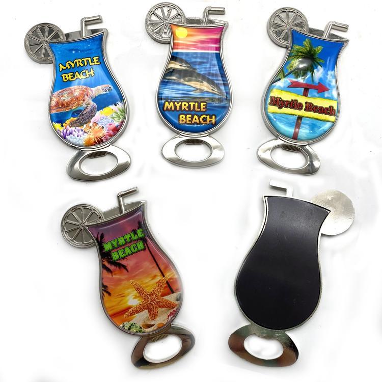 Customize OEM Wholesale Personalized Zinc Alloy Tourist Souvenir Fridge Magnet Ocean Bottle Opener for Beach