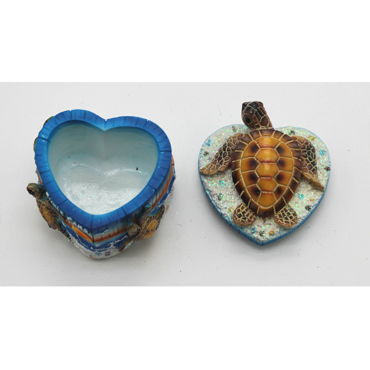 Beach Souvenir Design Turtle Jewelry Box Resin Heart Shape Jewelry Box