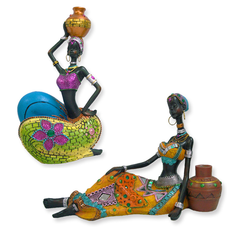 Home Table Decoration Resin Black African Woman Sculpture Figurine Statue