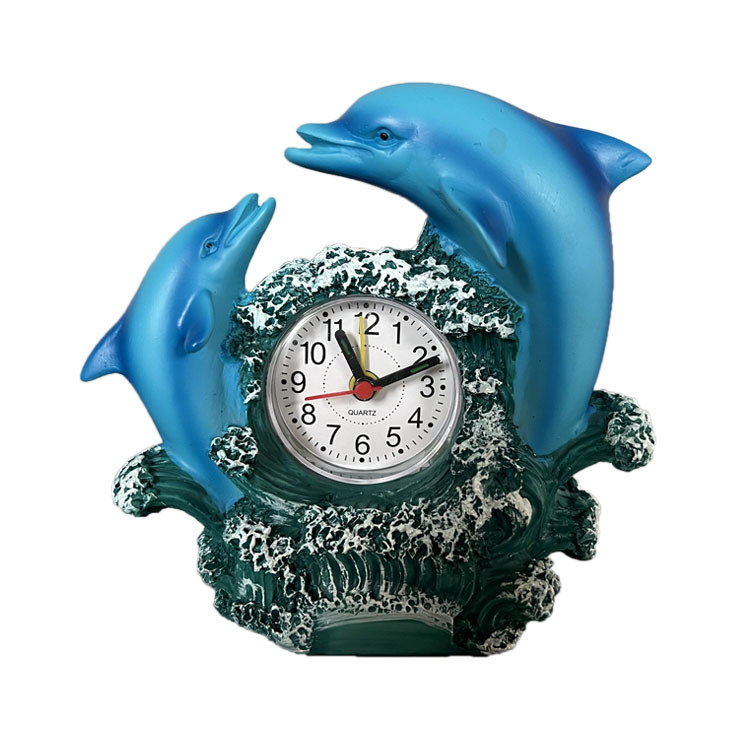 Factory Wholesale Beach Souvenir Gift Dolphin Statue Resin Clock for Home Decor