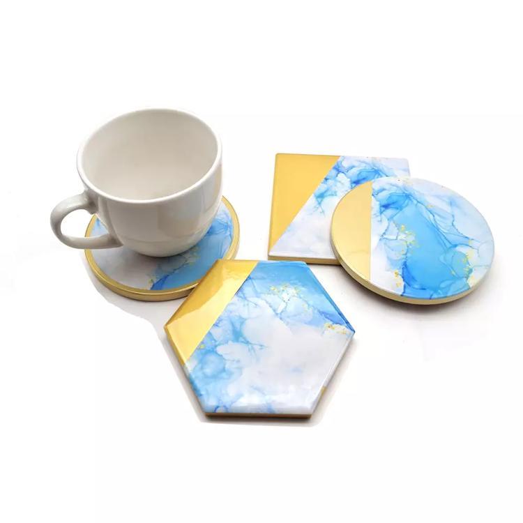 Wholesale Beer Drinks Tea Cup Coaster Set Custom Hexagon Square Round Marble Coaster