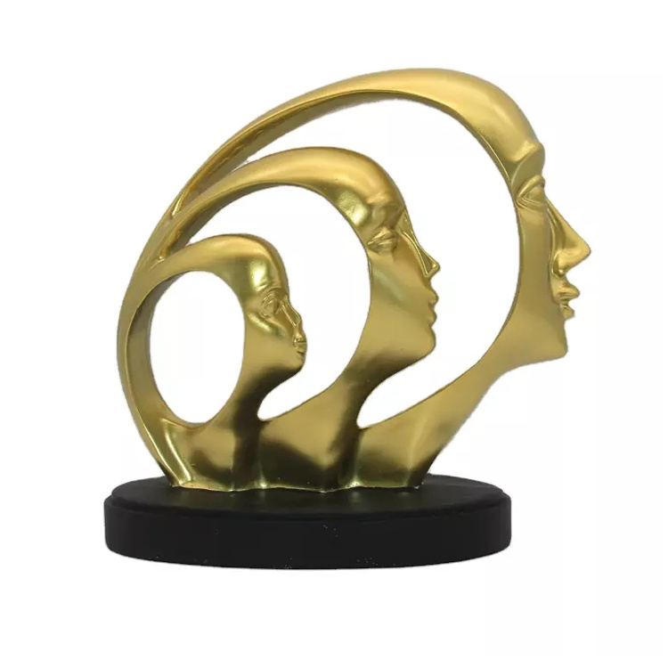 Nordic Golden Resin Family Figures Statue Home Decor Abstract Face Sculpture