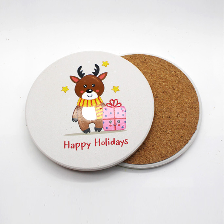 Custom Printing Cartoon Round Cork Christmas Coaster for Drinks