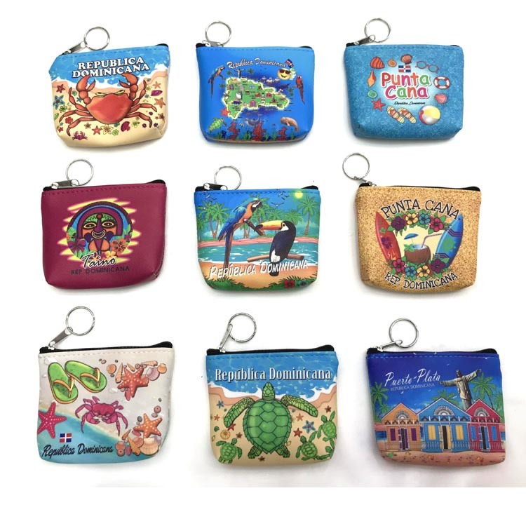 Custom Printing Pattern Tourist Beach Souvenir PU Leather Coin Pouch Turtle Coin Bag Wholesale