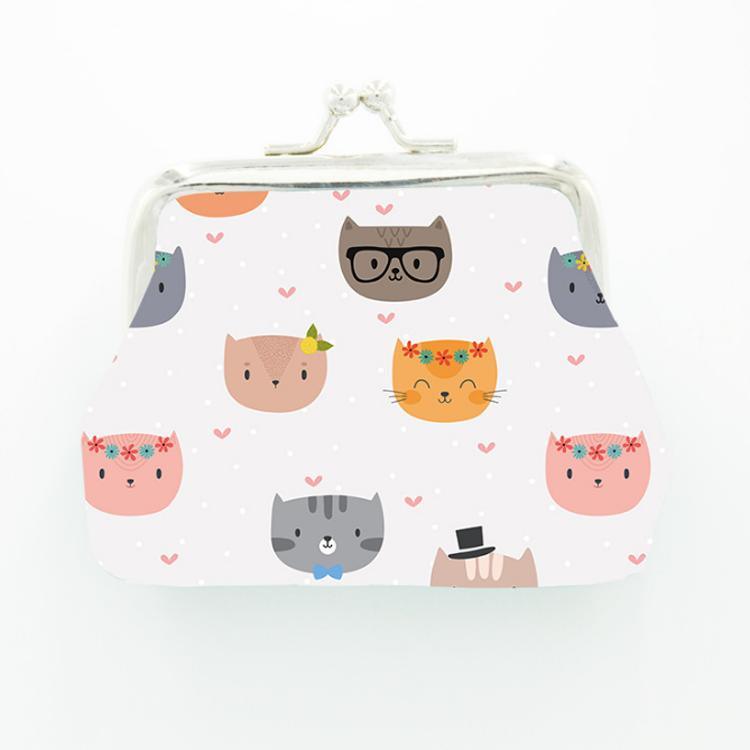 Custom PU Leather Clip Girls Cartoon Cute Cat Coin Purse for Promotion Gift