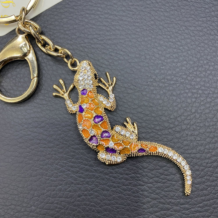 Wholesale Souvenir Gift Animal Shape Lizard Key Chain Alloy Rhinestone Lizard Keychain