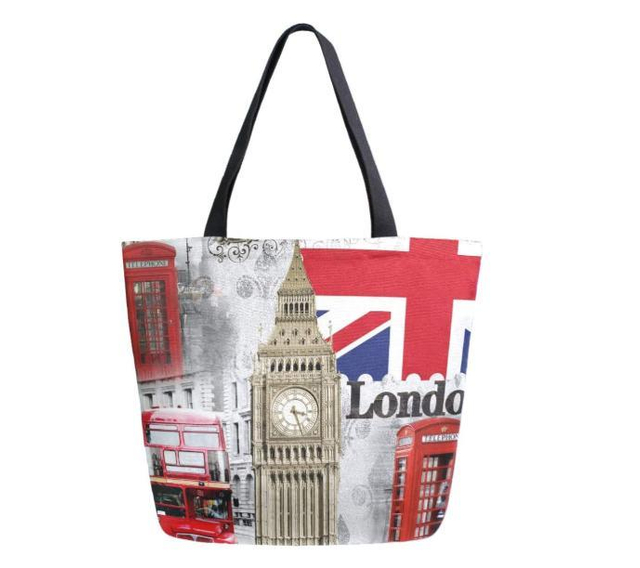 Factory Wholesale Reusable Large Portable Canvas Beach Travel London Souvenir Shopping Tote Bag