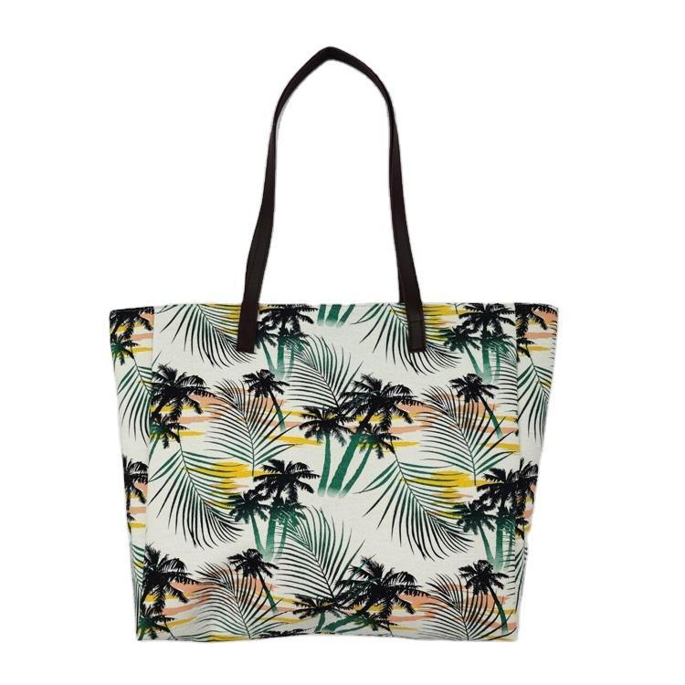 Customized Print Leisure Tropical Hawaii Travel Coconut Palm Tree Canvas Tote Beach Bag