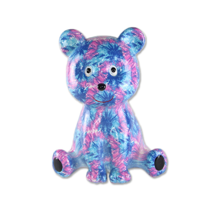 New Rainbow Color Cute Resin Teddy Bear Sitting Bear Statue for Home Decor