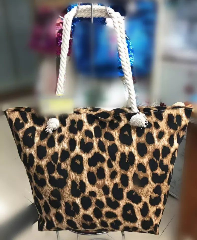 Wholesale Large Canvas Women Beach Bag Leopard Print Tote Bag