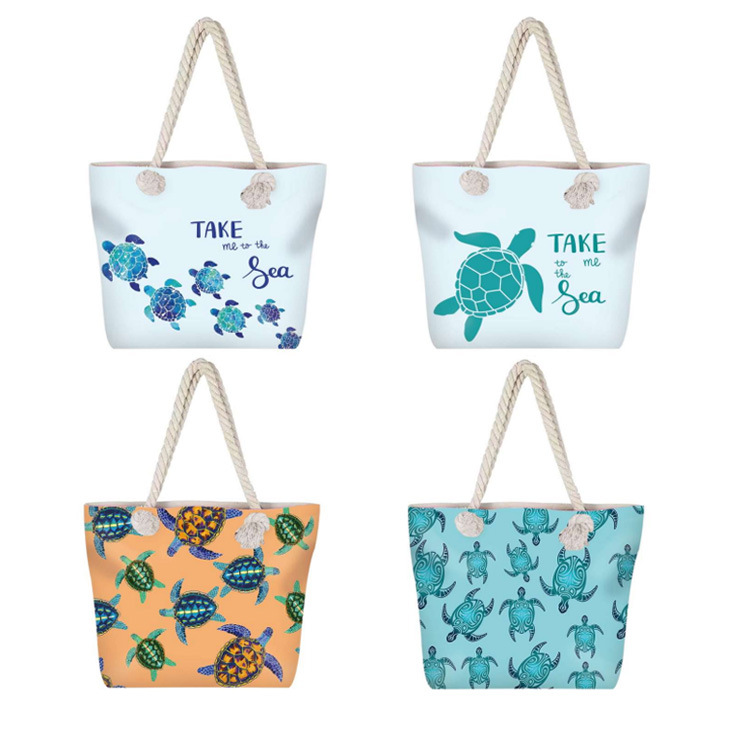 China Factory Wholesale Animal Ocean Turtle Print Paper Straw Beach Bag