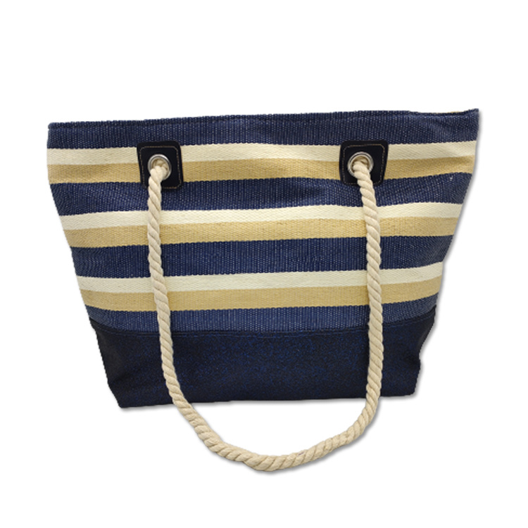 Wholesale Women Large Tote Bag Summer Bahamas Blue White Striped Stock Beach Bag