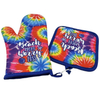 Custom Logo Printed Kitchen Heat Resistant Cotton Oven Mitts and Pot Holders Sets