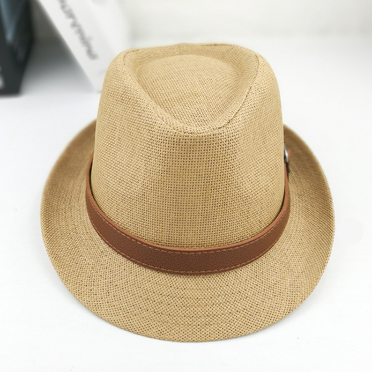 Wholesale Outdoor Beach Sunshade Straw Fedora Hat Paper Straw Hat with Leather Decor