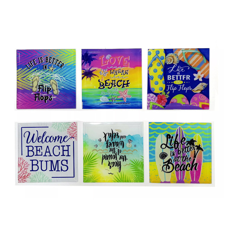 Custom Printing Beach Themed Clear Glass Souvenir Coasters