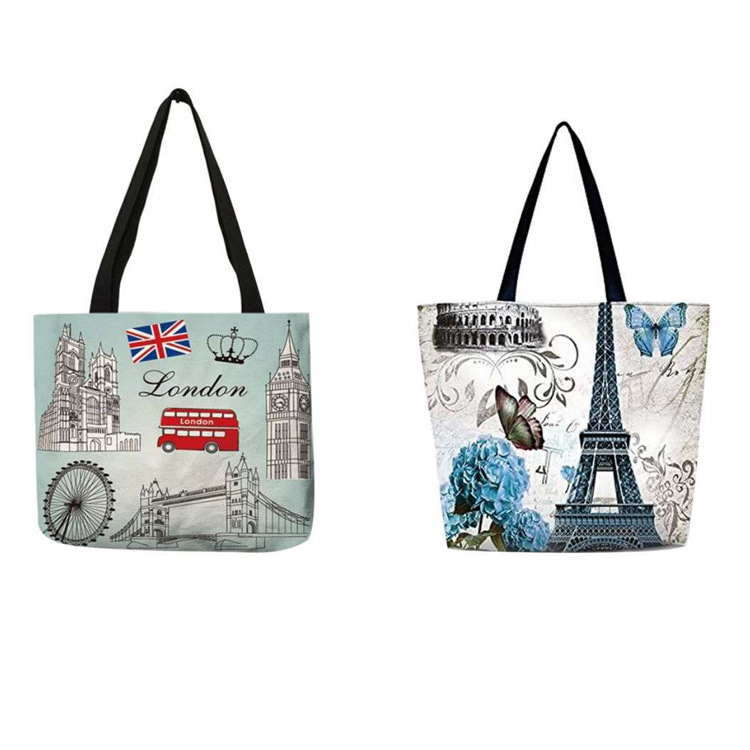 Fashion Women Travel London Souvenir Large Canvas Beach Shopping Tote Bag