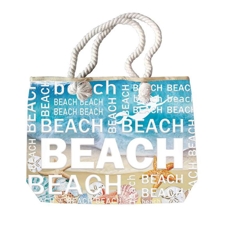 Custom Logo Souvenir Women Large Canvas Digital Printing Beach Bag with Rope Handle