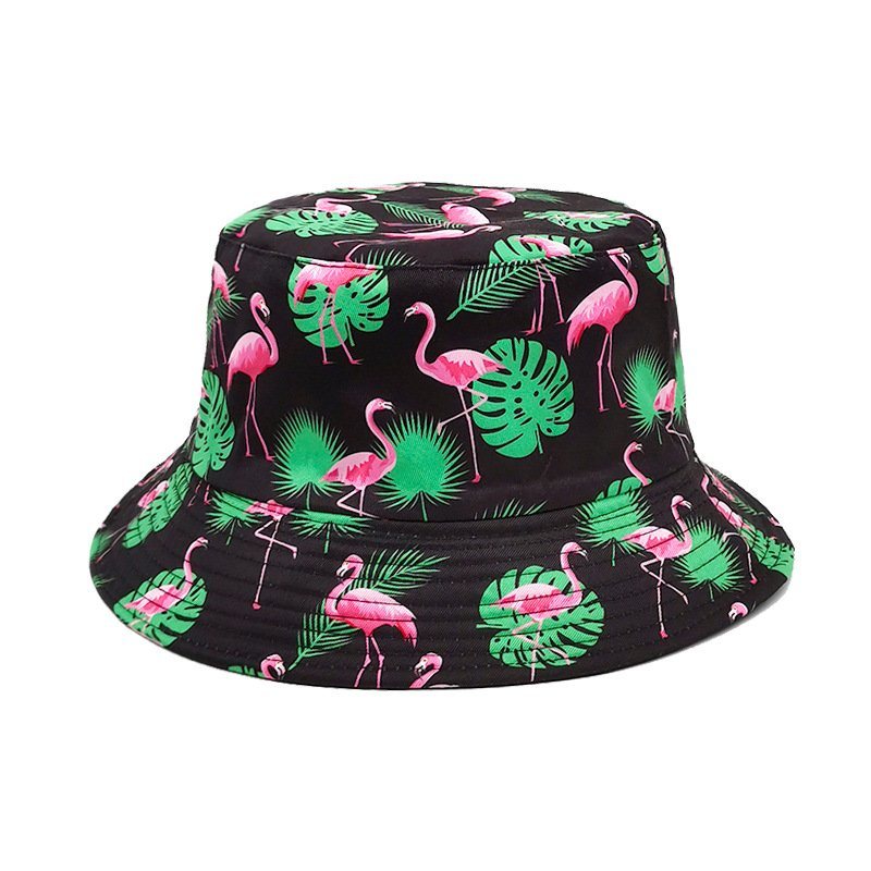 Wholesale Beach Fisherman Hat Floral Summer Tropical Plant Flamingo Bucket Hat