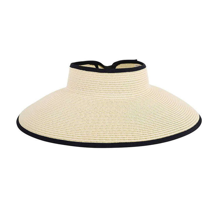 Wholesale Custom Fashion Summer Beach Foldable Sun Straw Visor Hat for Women