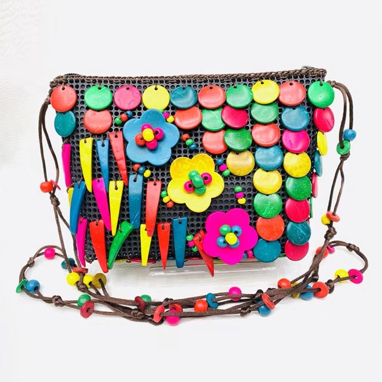 Wholesale Handmade Summer Beach Boho Woman Coconut Shell Bag Beaded Tote Bags