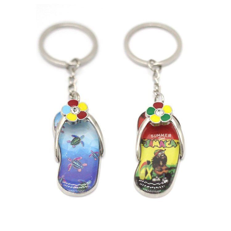 Custom Zinc Alloy Metal Flip Flop Keyring Epoxy Beach Souvenir Slipper Keychain