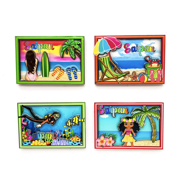 Factory Custom Tropical Island Beach Souvenir 2 Layers MDF Fridge Magnet with Epoxy