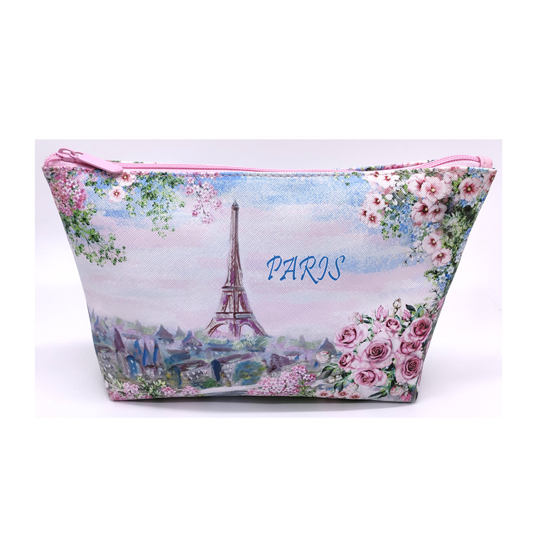 Custom Sublimation Fashion Women Waterproof Portable Large PU Leather Makeup Bag with Logo