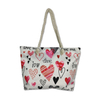 Wholesale Custom Cotton Canvas Cute Love Heart Patterned Beach Tote Bag for Girl