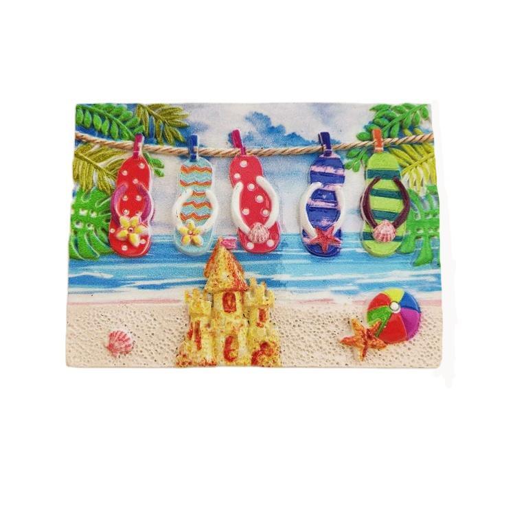 Resin Print Seaside Beach Souvenir Flip Flop Slipper Fridge Magnet