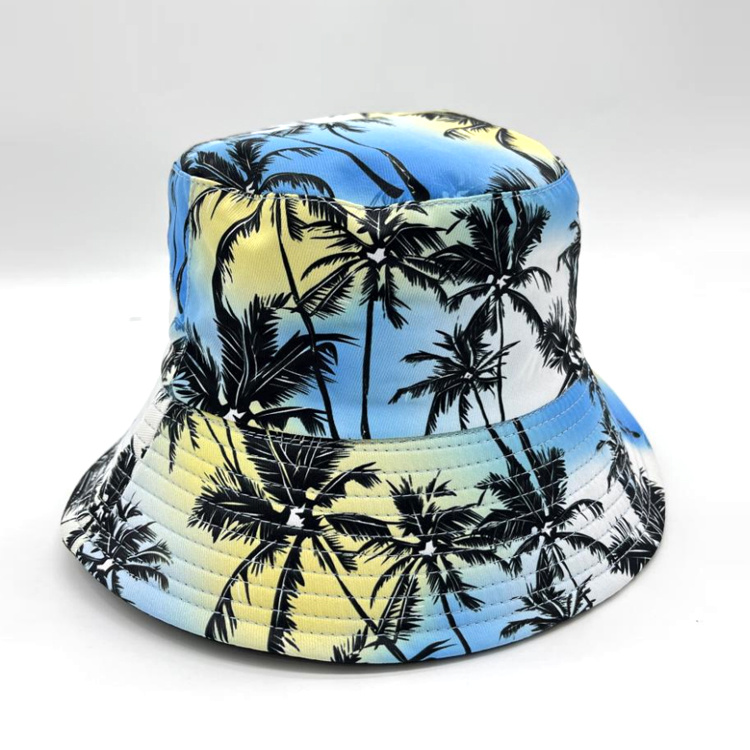 Tropical Hawaii Bucket Hat Summer Sunset Beach Palm Tree Fishman Hat for Outdoor Travel