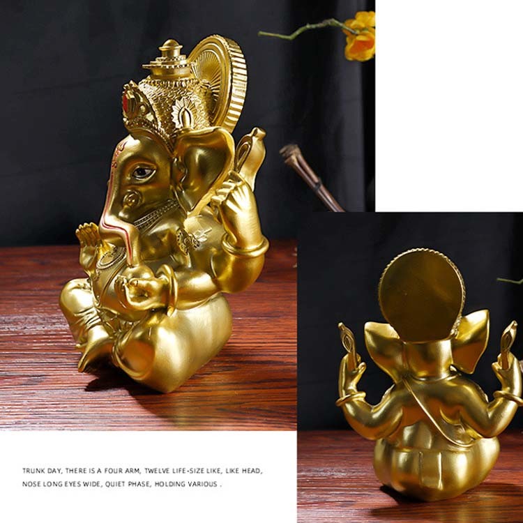 Hindu God Hand Printed Resin Gold Ganesha Statue Home Decoration