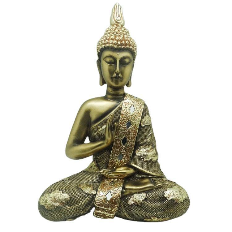 Home Decor Religious Craft Sitting Buddha Resin Gold Color Statues Buddha Statue