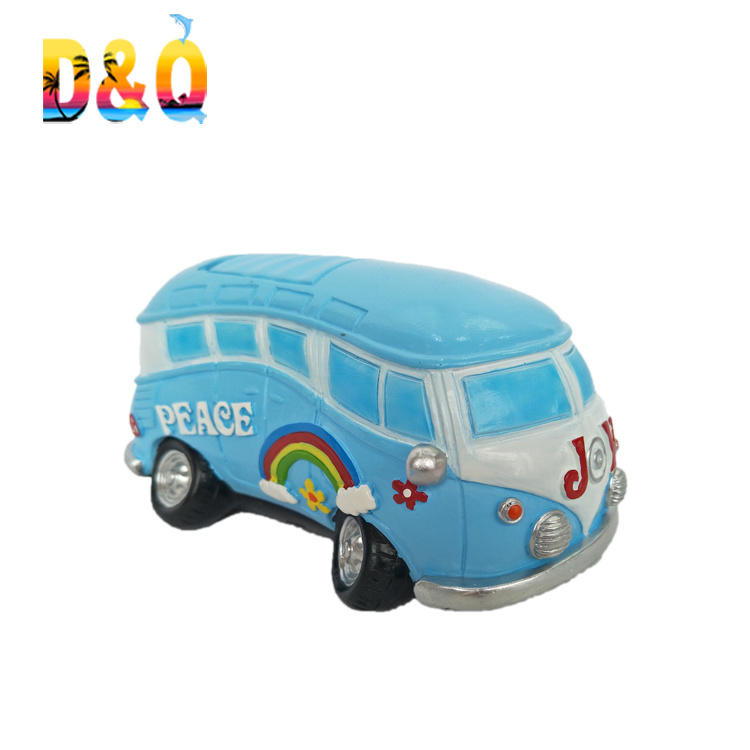 Customized Beach Bus Car Shape Resin Coin Bank for Kids