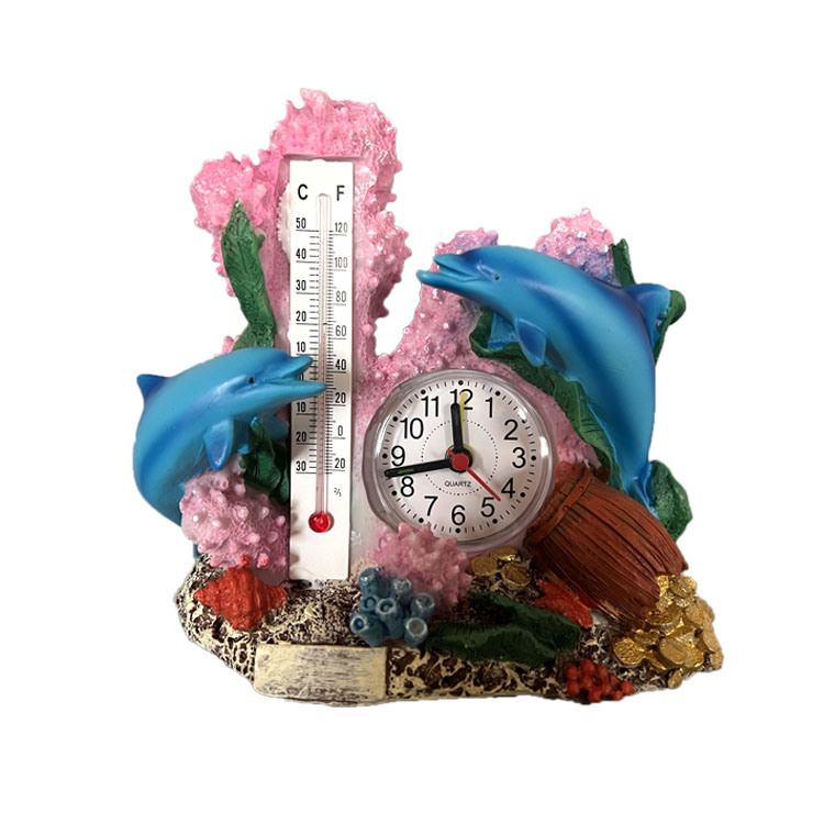 Home Decoration Accessories Animal Dolphin Shape Resin Craft Clock for Souvenir Gift