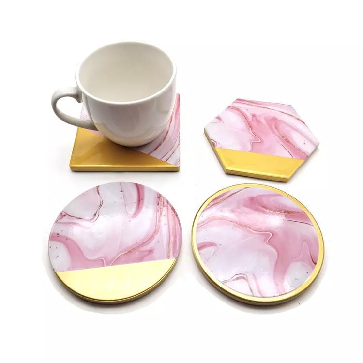 Nordic Style Ceramic Coasters Set Gold Marble Drink Coaster for Table Decoration