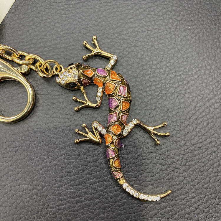 Wholesale Souvenir Gift Animal Shape Lizard Key Chain Alloy Rhinestone Lizard Keychain