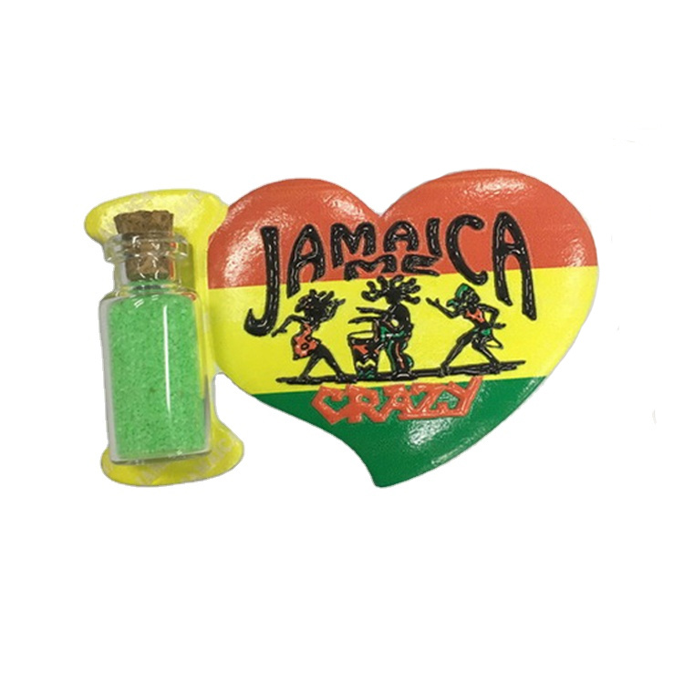 Custom Printed Resin Tourist Jamaica Grenada Souvenir Fridge Magnet with Sand Bottle