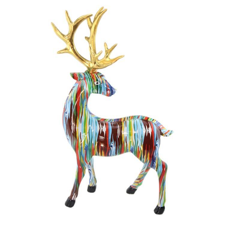 Elk Resin Home Decor Lucky Deer Statue Luxury Style Resin Craft Deer Figurines for Living Room, Office Desktop