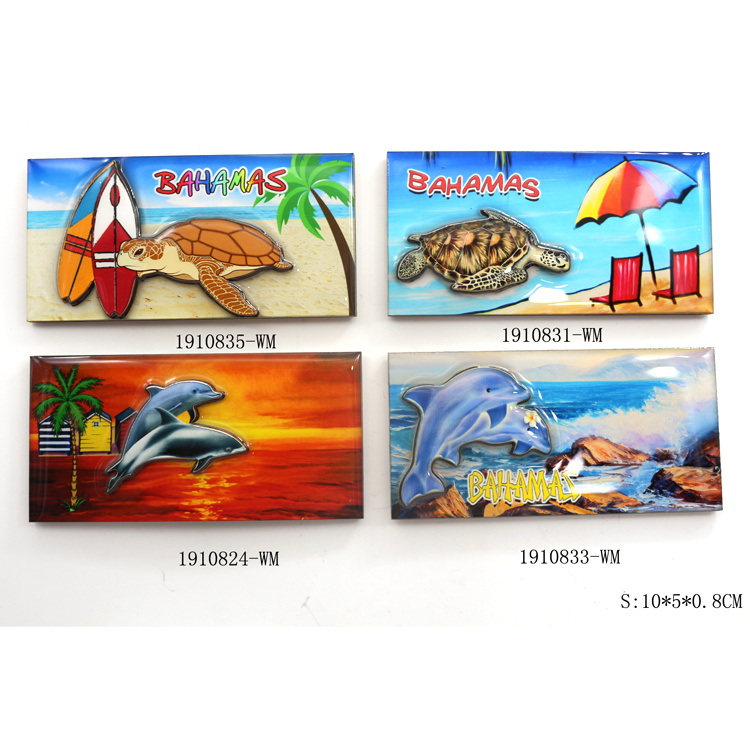 Custom Epoxy Wood Tourist Gift Fridge Magnet Beach Turtle Bahamas Souvenir Fridge Magnet