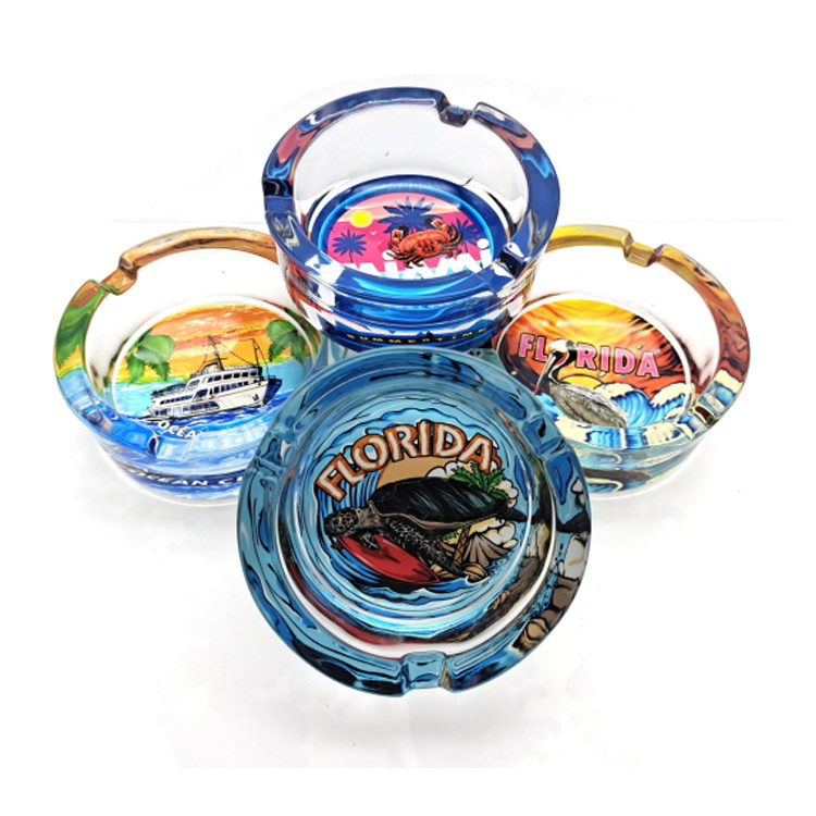 Wholesale Mini Round Glass Ashtray Tourist Souvenir Glass Ash Tray Custom