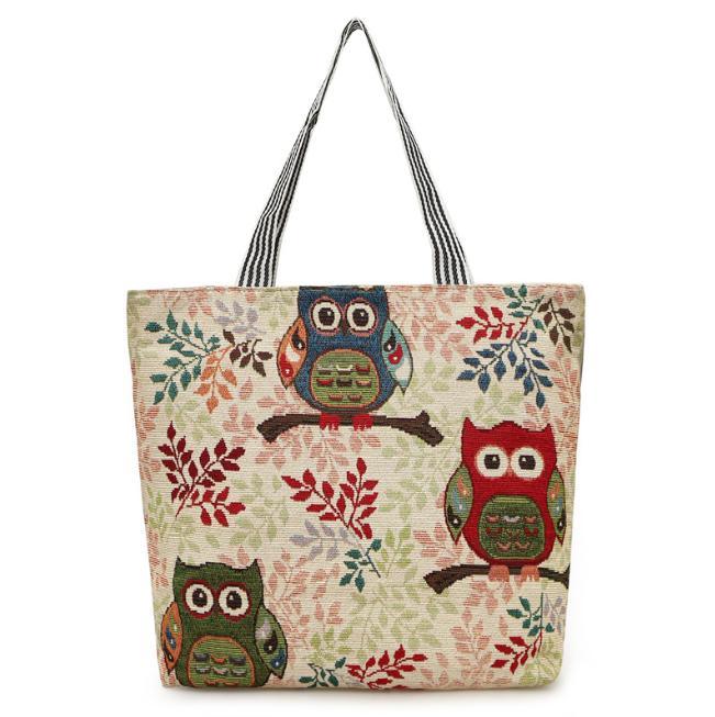 Wholesale Fair Lovely Canvas Owl Tote Bag Personalized Handbags Tourist Beach Bag