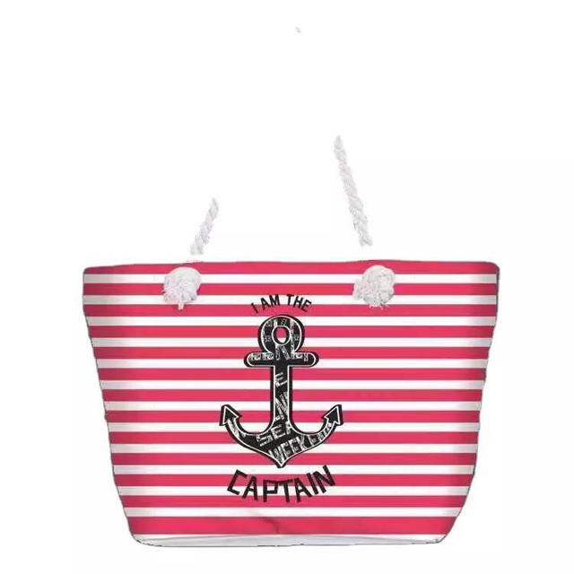 Wholesale Customized Logo Summer Fashion Beach Bag Canvas Striped Tote Bag